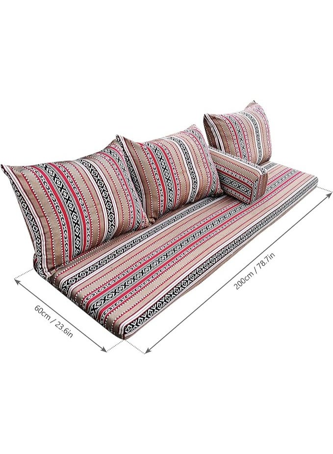 Xboat Majlis Floor Sofa Set, Arabic Style Striped Pattern, Floor Seating Cushion Set with Pillows, 200cm x 60cm - Image 2